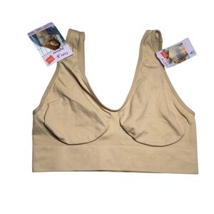 Hanes Cozy Seamless Pullover Comfortable Comfort Flex Fit Tan Wireless Bra L NWT